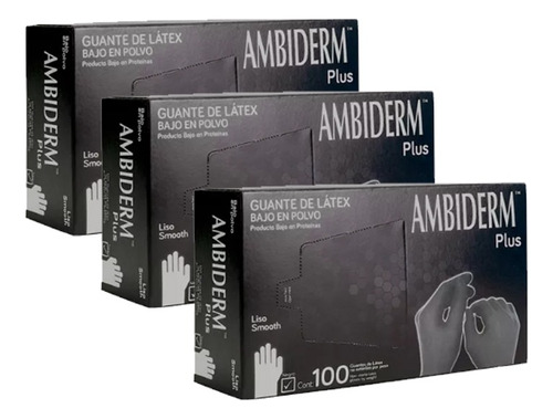 3 Cajas Guante Plus Latex Ambiderm Negro Talla Mediana 