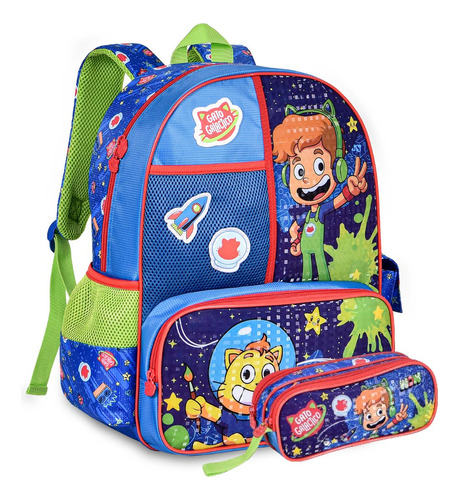 Kit Mochila Costas Infantil Estojo Duplo Gato Galactico