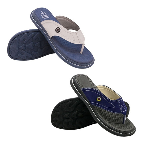 Kit 2 Pares Chinelo Dedo Masculina Antistress Couro Legitimo