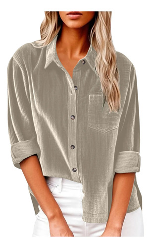 Blusa De Pana Con Botones Para Mujer, Casual, Cuello En V, T