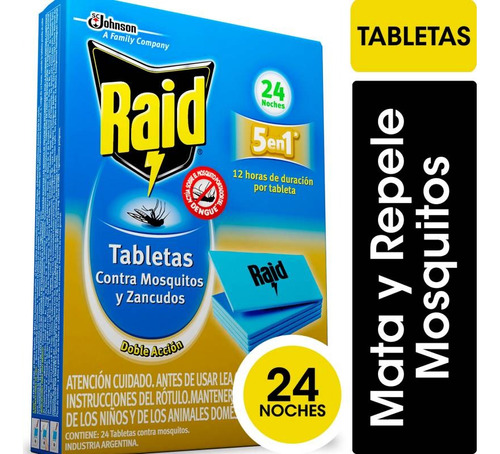 Raid Tabletas Repelente Anti Mosquitos 24 Unidades - 6 Cajas