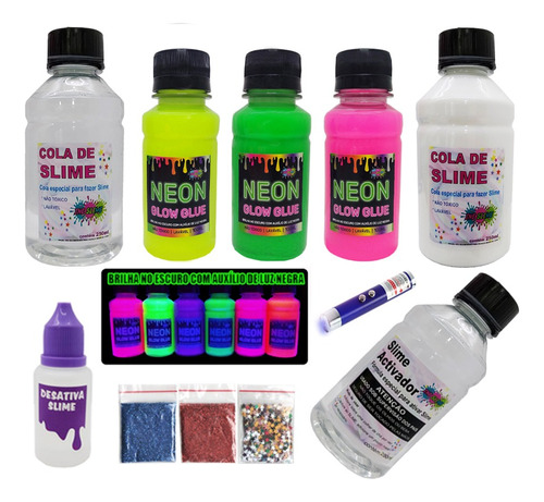 Kit Para Fazer Slime Com Colas Neon E Luz Negra Novidade