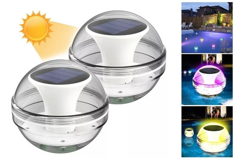 2 Pack Luces Led Piscina Flotantes Rgb Led Carga Solar