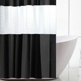 Cortina Baño Negra Impermeable C/ Transparencia + 12 Ganchos