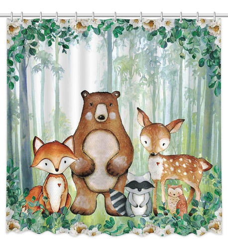 Watercolor Woodland Animals Shower Curtain Spring Wild Anima