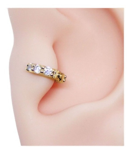 Piercing Mini Argola Folheada A Ouro Com Zircônias 4,5mm