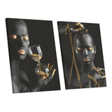 Quadro  Mulheres Negras Detalhes Dourado Decorativo 60x90cm