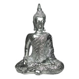 Buda Hindu Índia Estatua Estatueta Pintura Cor Prata 15cm