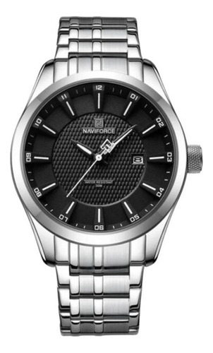 Reloj Naviforce Nf8032 Hombre, Acero Inoxidable, Plateado Fondo Negro