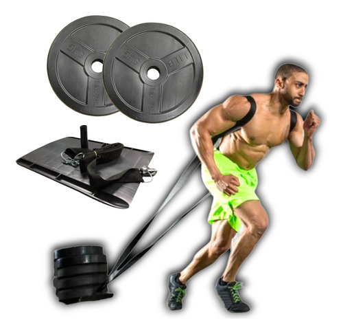 Kit Set Trineo Entrenamiento + Discos 5kg Liso Futbol Mr Gym