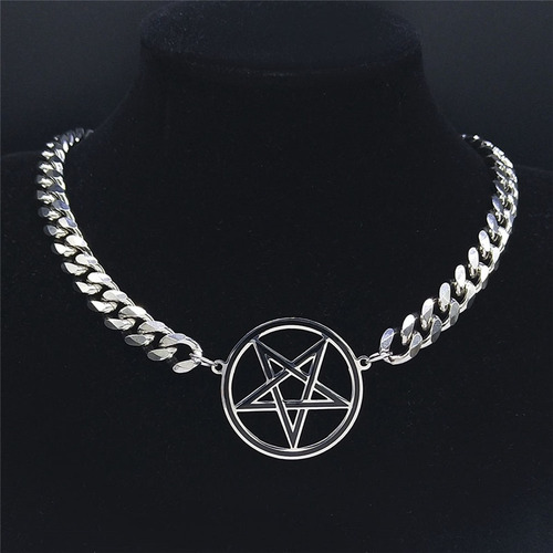 Collar Punk Con Pentagrama Invertido Para Hombre, Clavícula