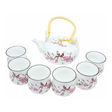 Tetera Porcelana Rosa 20 Oz + 6 Tazas Té 5.9 Oz - Vintage,