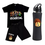 Conjunto Bermuda Camisa Turma Roblox +garrafa Termica 6 A 16