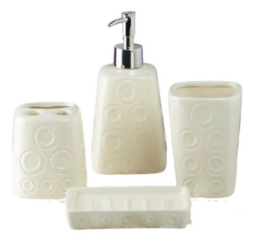 Set Baño Accesorios Dispenser Jabonera Cepillo Cerámica X4