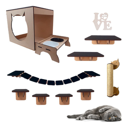 Brinquedo Em Mdf 10 Pçs Para Gato Com Comedouro + Brinde (g)