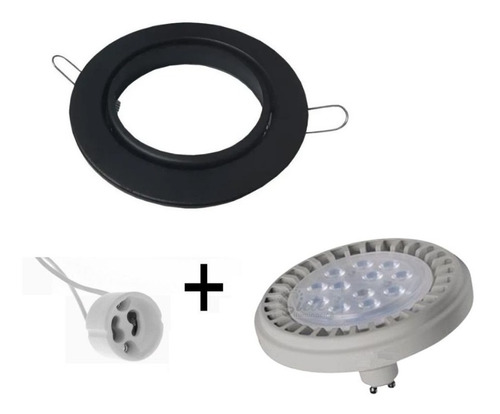 Spot Circular Embutir Techo Luz Ar111 Led 15w Móvil Completo Zócalo Gu10 + Lámpara + Aro Orientable