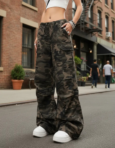Pantalones Rectos Hip-hop Con Camuflaje Retro Para Mujer