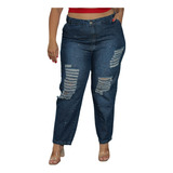 Calça Mom Destroyed Plus Size Feminina Jeans 46 Ao 56