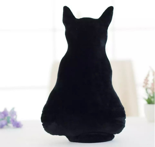 Peluche Tipo Cojín De Gato Negro Sentado Esponjoso