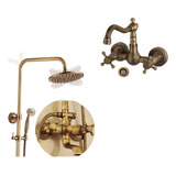 Combo Griferia Vintage Bacha Dual + Ducha + Bidet Bronce 