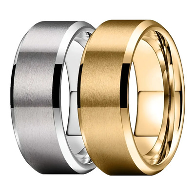 Set 2 Anillo Acero Inoxidable 8mm Para Hombre Joya Elegante Color Dorado Talla 7 | MercadoLibre
