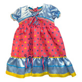 Vestido Bebê Junino Rosa Coraçõezinhos E Cetim Azul