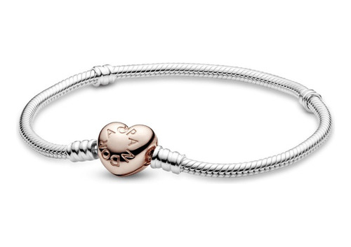 Pulsera Pandora Broche Corazón Cubierto Oro Rosa Plata 925