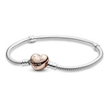 Pulsera Pandora Broche Corazón Cubierto Oro Rosa Plata 925