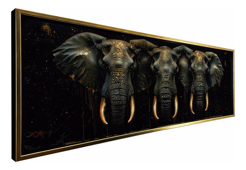 Cuadro Decorativo Canvas Con Marco Sala Elefantes Trio Oro