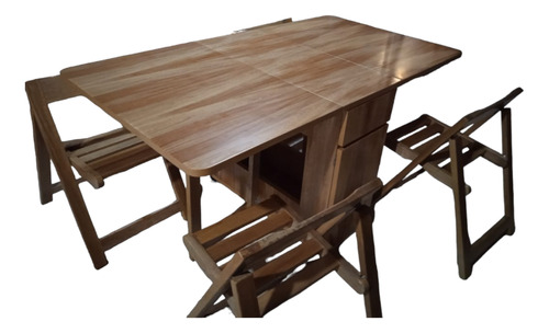 Comedor Minimalista. Mesa Plegable Con Sillas 100% Madera 