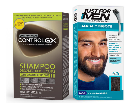 Kit Just For Men Desvanecedor Canas Gx + Barba Castaño Negro