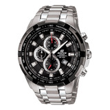 Reloj Pulsera Casio Ef-539 Con Correa De Acero Inoxidable Color Plateado - Fondo Negro