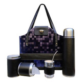 Set Matero Completo Cartera Azul Labrada Brillosa Oferta