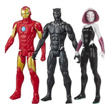 Kit Boneco Homem De Ferro+ Pantera Negra E Gwen Stacy Hasbro