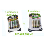 Kit 8 Unidades Pilha Recarregavel 4700/aa +  2700/aaa