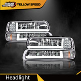 Fit For 1999-2002 Chevy Silverado Led Drl Chrome Amber H Ccb