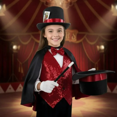 Disfraz Mago O Domador De Circo Para Niños Y Niñas, Incluye Capa Y Sombrero De Magia | Envío gratis