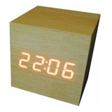 Relógio Despertador Digital Quadrado Madeira Led Vermelho