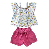 Conjunto Infantil Menina Short E Blusa Borboletas Verão 