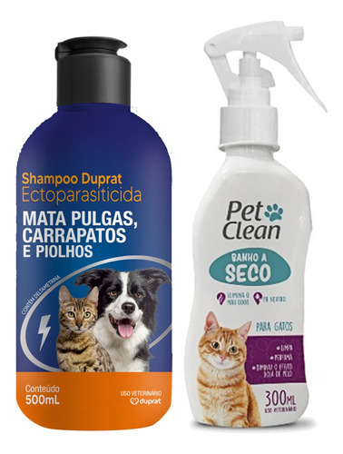 Shampoo Antipulgas Para Gatos + Banho A Seco Neutraliza Odor