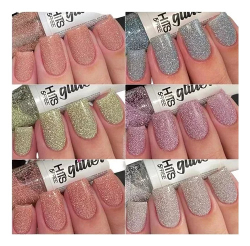 Kit Esmalte Glitter Hits Diamante Refletivo 6 Lindas Cores 