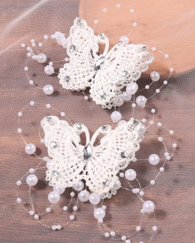 Pinches Blancos Niña Diseño Mariposa Bautizo Y Matrimonio