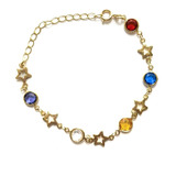 Pulsera 5 Cristal Colores 5 Estrellas Enchapado Oro 18k 20cm