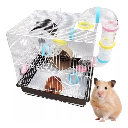 Jaula Casa Caja De Hamster Roedor 2 Pisos Con Resbalador Xl