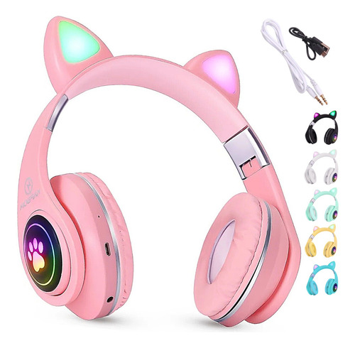 Fone Gatinho Bluetooth Led Infantil Com Microfone + Brinde