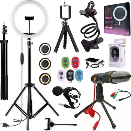 Kit Youtuber Completo Ring Light Tripé Microfone Acessórios