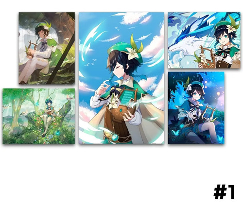 Set 5pzas Cuadros Decorativos Genshin Impact - Venti