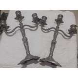 Par De Antigos Candelabros Para 3 Velas De Metal Prateado 