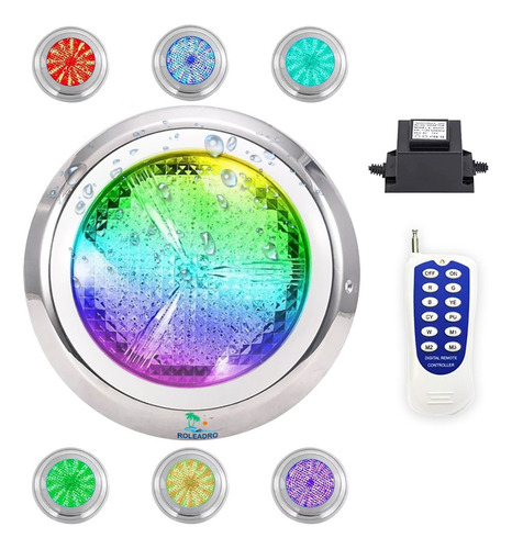 Roleadro Plata Luces Para Alberca Led Rgb +transformador 30w