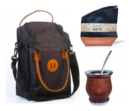 Equipo De Mate Bombilla Yerbera Mochila Set Bolso Kit Matero